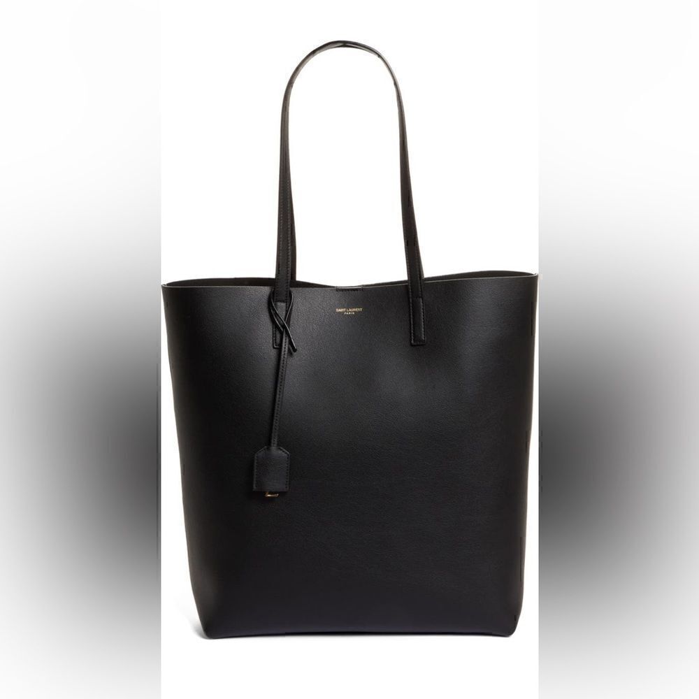 SAINT LAURENT North/South Leather Shopping Bag Tote w/ pouch - Picture 4 of 16